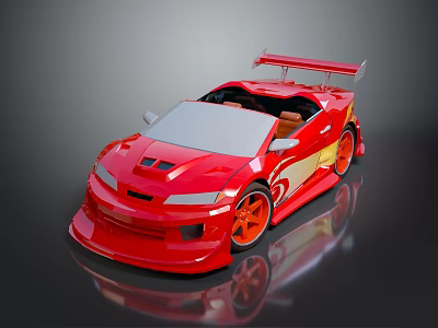 Red Sports Car Model With Streamlined Design Rear Spoiler And Gold Accents 3d model
