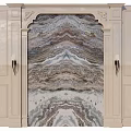 Elegant TV Background Wall With Layered Marble Pattern Carved Columns And Side Sconces 3d model