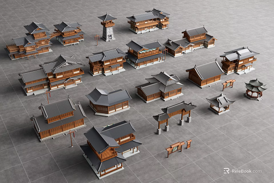 Various Ancient Chinese Architecture Examples Featuring Traditional Roofs And Wooden Frames 3d model