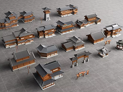 Various Ancient Chinese Architecture Examples Featuring Traditional Roofs And Wooden Frames 3d model