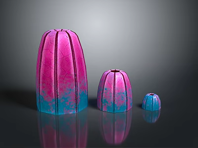 Colorful Decorative Containers With Pink And Blue Gradient Textured Surface In Three Sizes 3d model