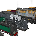 Vintage Steam Train Models With Gray Yellow Green Chimney Wheels And Body Structure