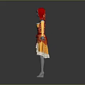 Stylish Hooded Dress With Red Bodice Yellow Sleeves And White Ruffled Hem