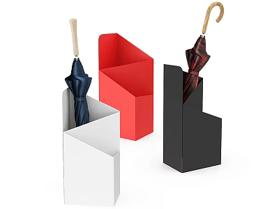 Modern Umbrella Stands in White Red Black Colors Holding Umbrellas for Home Daily Use 3d model