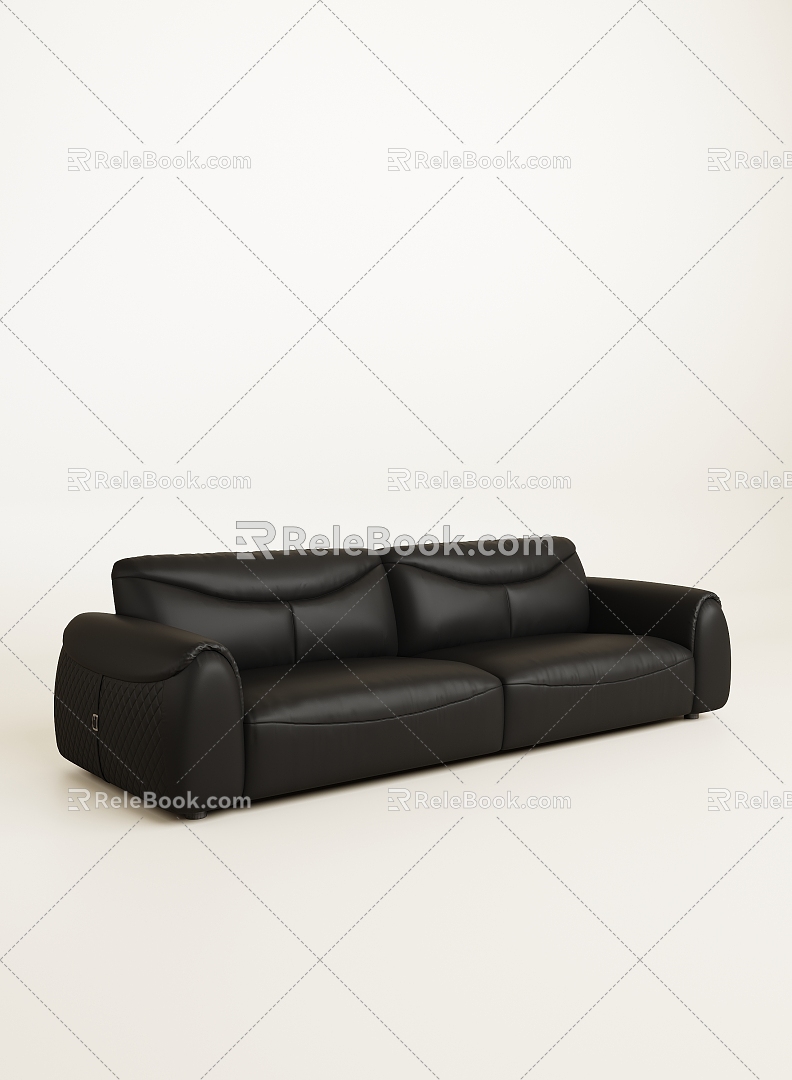 Vintage medieval living room three-seat leather sofa 3d model