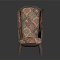 Traditional Vintage Armchair With Intricate Red Green Gold Patterns And Wooden Legs
