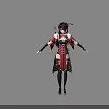 Eastern Themed Female Character In Red Black Outfit With White Fur Trim And Small Creature