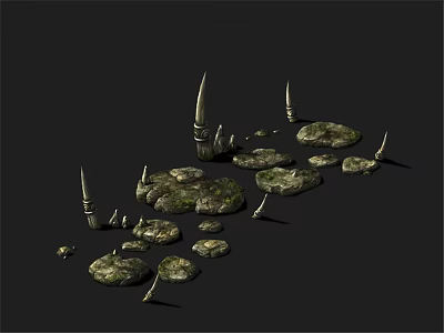 Natural Stone Pads And Wooden Spikes In Decorative Landscape 3d model