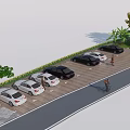 Park Landscape Featuring Curved Pathway Parking Area And Lush Green Trees 3d model