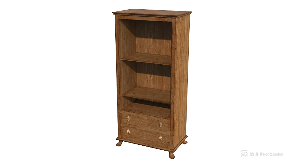 Wooden Shelf Unit With Drawers And Multiple Storage Shelves For Home Organization 3d model 