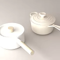 White Cookware Pots With Lids And Light Colored Handles For Kitchen Use 3d model