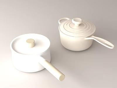 White Cookware Pots With Lids And Light Colored Handles For Kitchen Use 3d model