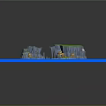 Cartoon Scenery With Green Islands Blue Water Surface Small Houses Curved Paths And Bridges