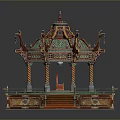 Traditional Chinese Pavilion Architecture With Ornate Green Tiles Golden Decor Stairs And Base