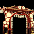 Chinese Traditional Market Archway Decoration With Red Roof Lanterns And Ornaments