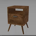 Wooden Nightstand Modern Design With Drawer And Metal Handle On Tapered Legs
