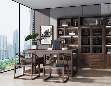 New Chinese Style Desk and Chair 3d model