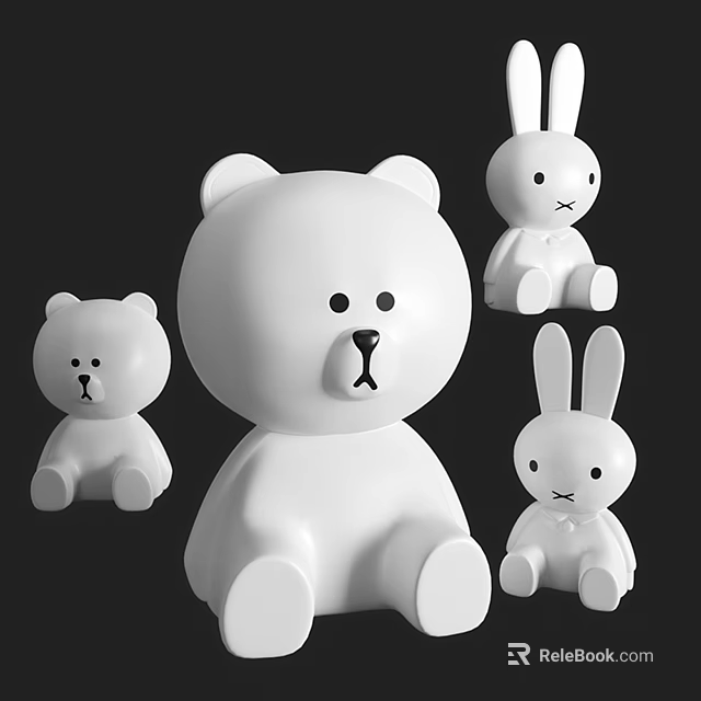 Cute White Kids Bed with Bear and Rabbit Stuffed Toys for Children's Room 3d model 