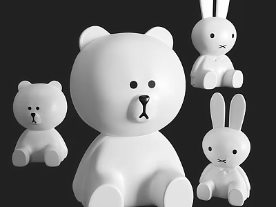 Cute White Kids Bed with Bear and Rabbit Stuffed Toys for Children's Room 3d model