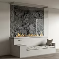 Modern Fireplace Interior Design With Marble Background And Burning Flames 3d model