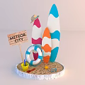Beach Themed Decorative Ornament Set with Surfboards Lifebuoy Wooden Sign and Beach Tools for Home Decor
