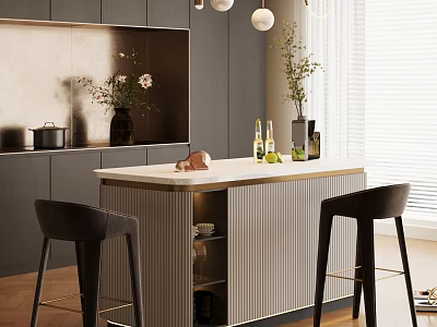 Elegant Modern Dining Table With Marble Top And Stylish Chairs In Kitchen Interior 3d model