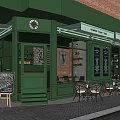 Café Interior With Green Walls Bookshelves Bamboo Pendant Lights Potted Plants Tables And Blackboard Menu