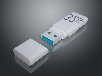 White USB Flash Drive With Cap And 35℃ Label Blue Yellow Interface Portable Storage Device 3d model