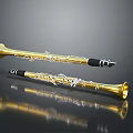 Golden Oboe Musical Instruments With Black Mouthpiece And Shiny Surface Reflection