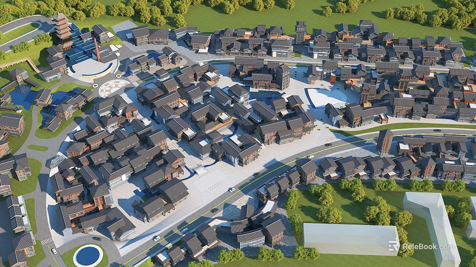 Aerial Planning of Modern Residential Community With Housing Layout Green Spaces and Road Networks 3d model 