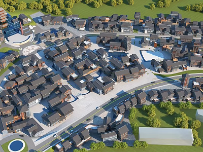 Aerial Planning of Modern Residential Community With Housing Layout Green Spaces and Road Networks 3d model