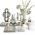 Stylish Decorative Ornament Set With Vase Flowers Candle Holders Books And Chessboard