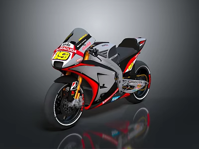 Sporty Racing Motorcycle With White Red Black Body And Number 52 Design 3d model