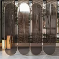 Modern Brass Frame Room Divider Screen With Curved Perforated Pattern And Mirrored Backdrop 3d model