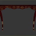 Red Wooden Table With Golden Carvings On Elegant Legs And Dark Top