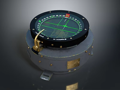 Vintage Marine Navigation Compass With Metal Base And Green Scale Lines 3d model