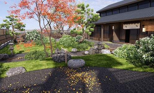 Japanese-style courtyard landscape 3d model