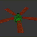 Stylish Ceiling Fan With Red Wooden Blades And Black Motor Housing