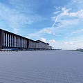 Airport Terminal Building Design With Large Glass Facade Road Layout And Airplane Model