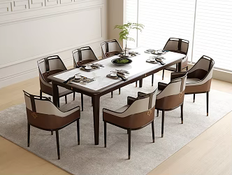 New Chinese Dining Table and Chair Dining Chair Single Chair Dining Tableware 3d model