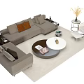 Modern Fabric Sofa Coffee Table Set With Cushions Side Table And Area Rug 3d model