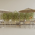 Modern Outdoor Leisure Table and Chair Parasol Leisure Table and Chair Bamboo 3d model