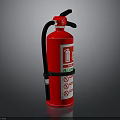 Red Fire Extinguisher with Black Handle Nozzle Safety Labels and Instruction Symbols