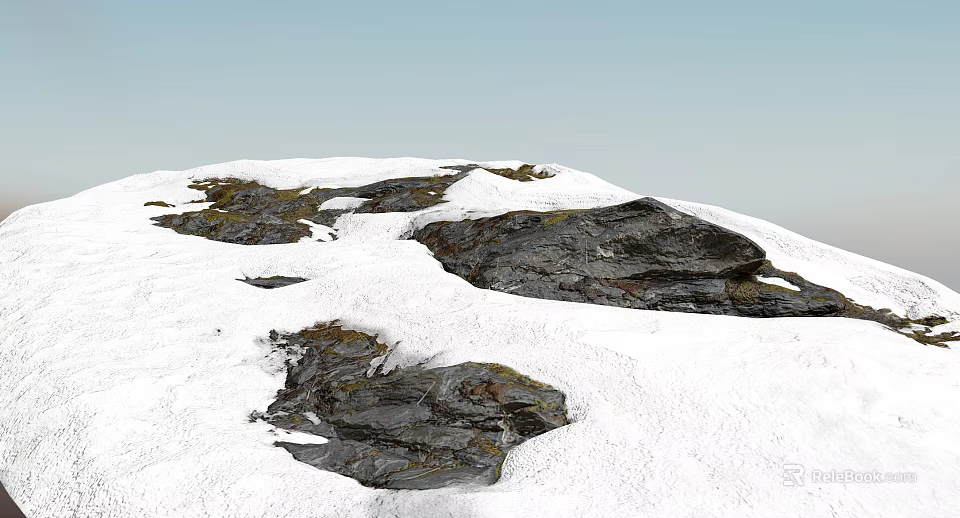 Scenic Mountain Landscape With Snow Covered Ground And Exposed Rocks Under Clear Blue Sky 3d model 