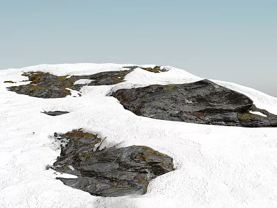 Scenic Mountain Landscape With Snow Covered Ground And Exposed Rocks Under Clear Blue Sky 3d model