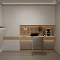 Modern Study Room Interior With White Cabinets Pegboard Desk And Chair 3d model