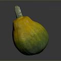 Fresh Round Yellow And Green Gourd With Green Stem On Dark Background