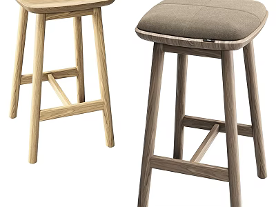 Wooden Bar Stools with Light and Dark Tones Simple Design and Upholstered Seat 3d model