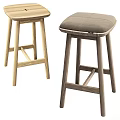 Wooden Bar Stools with Light and Dark Tones Simple Design and Upholstered Seat