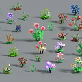 Cartoon Scene Featuring Colorful Plants And Flowers With Various Shapes And Vibrant Colors